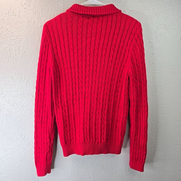 Ralph Lauren LRL Cable Knit Sweater Womens L Red Cotton Full Zip Preppy Classic - Picture 6 of 12